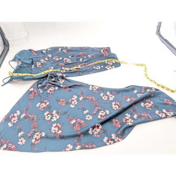 DJ-Jaz Floral Teal Satin Rouged Ruffled Padded Mini Tank Dress Prom JRs Size 3 - Picture 10 of 13